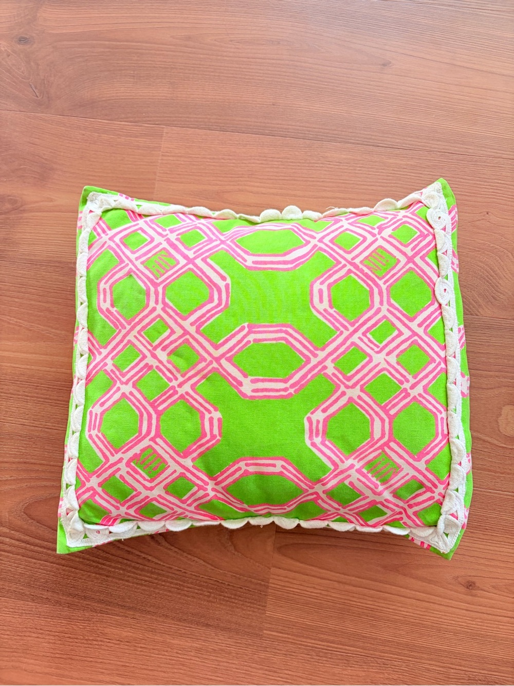 Lilly Pulitzer Pottery Barn Bright Green & Pink Geometric Throw Pillow